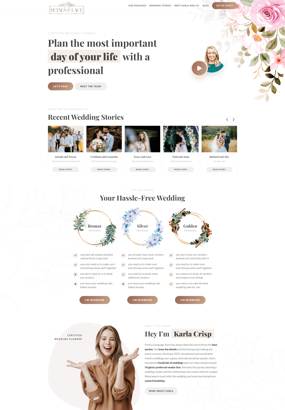 Website mockup of a wedding planner company
