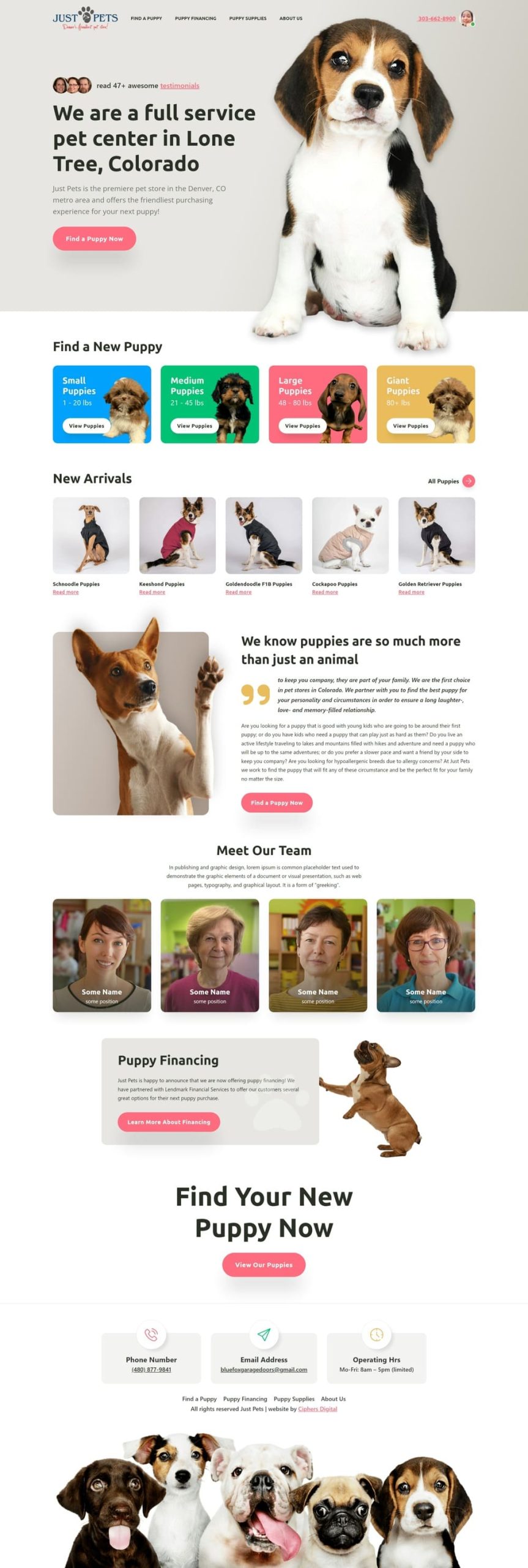 Website mockup for puppy store