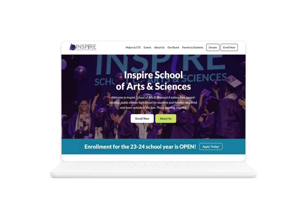 Mockup of the Inspire School of Arts in Chico website