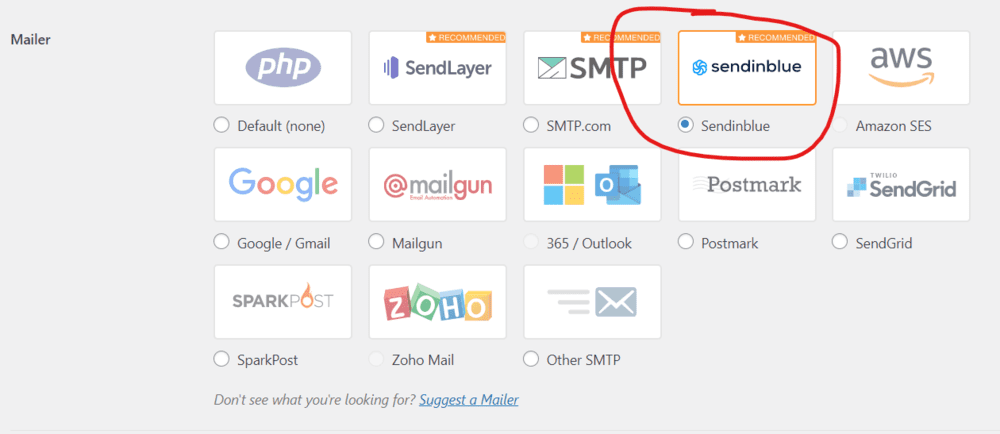 Mailer choice in WP Mail SMTP plugin by WP Forms