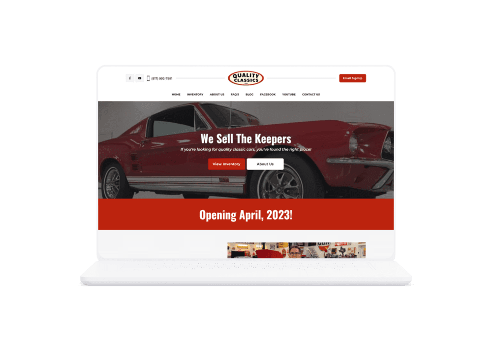 Mockup of QualityClassics.com website - a car seller from Texas